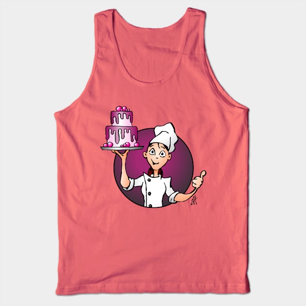 Pastry chef with a pink glazed cake Tank Top by Cardvibes